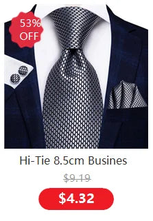 Hi-Tie Blue Business Solid 100% Silk Men's Tie NeckTie 8.5cm Ties for Men Formal Luxury Wedding High Quality Gravata Good Vibrations