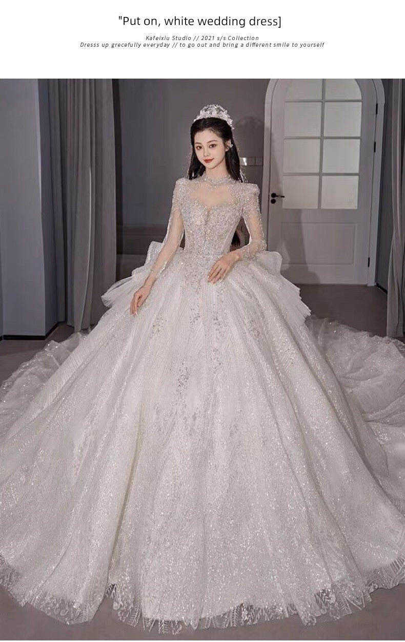 Primary Wedding Dress 2024 Bride New Arrival French Advanced Texture Pregnant Women Heavy Industry Vintage Court Style Trailing Long Sleeves Good Vibrations