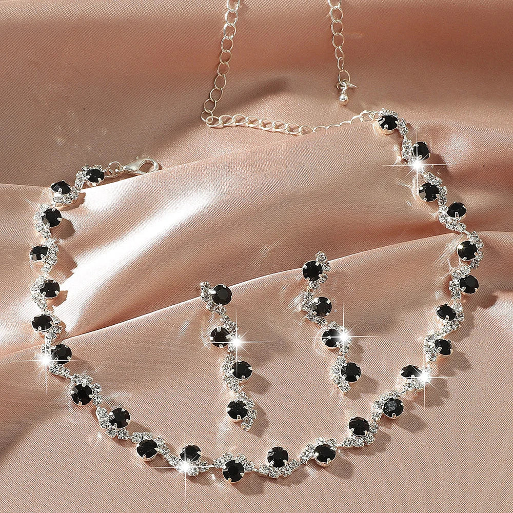 BLIJERY elegant royal blue crystal rhinestone choker necklace earrings jewelry set charm vintage wedding accessories for women Good Vibrations Adult Super Store