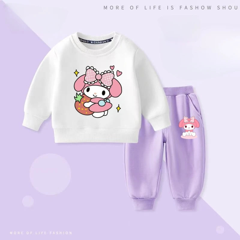 Sanrio Autumn Baby Girls Clothes Set Kid Cartoon My Melody Printed Sweatshirts Pullover Top and Pants 2PCS Suit Children Outfit Good Vibrations