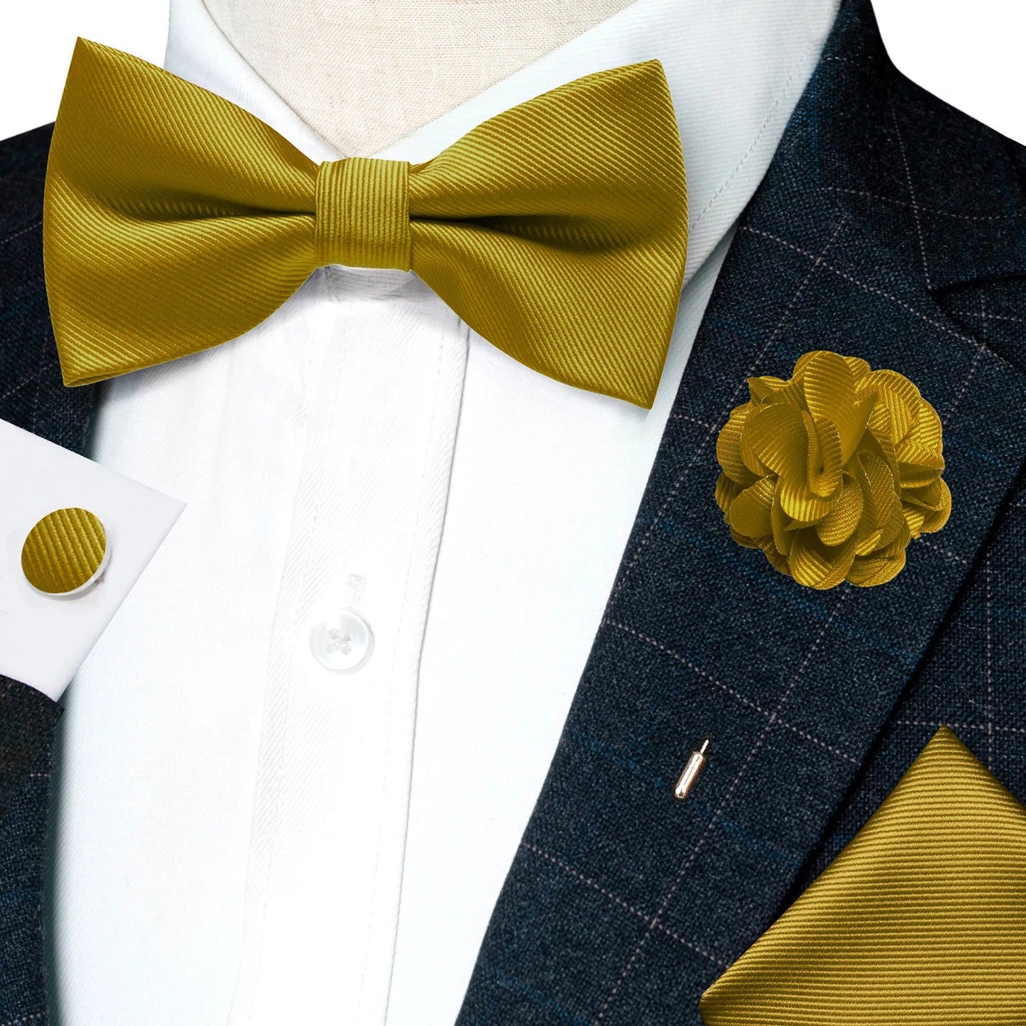 Wedding Bow Tie for Men Solid Pink Pre-tied Bowtie Pocket Square Cufflinks Corsage Set Party Business Silk Butterfly Knot Gift Good Vibrations