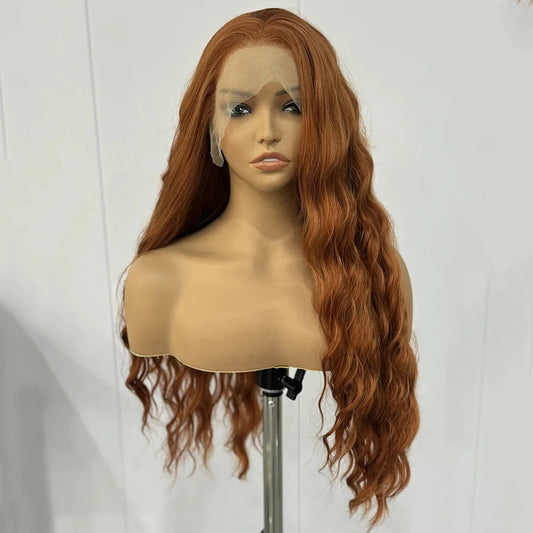 Ginger Wig Loose Wave Synthetic Lace Front Wigs For Women Long Auburn Orange Wig Deep Wave Lace Hair Heat Resistant Cosplay wear Good Vibrations