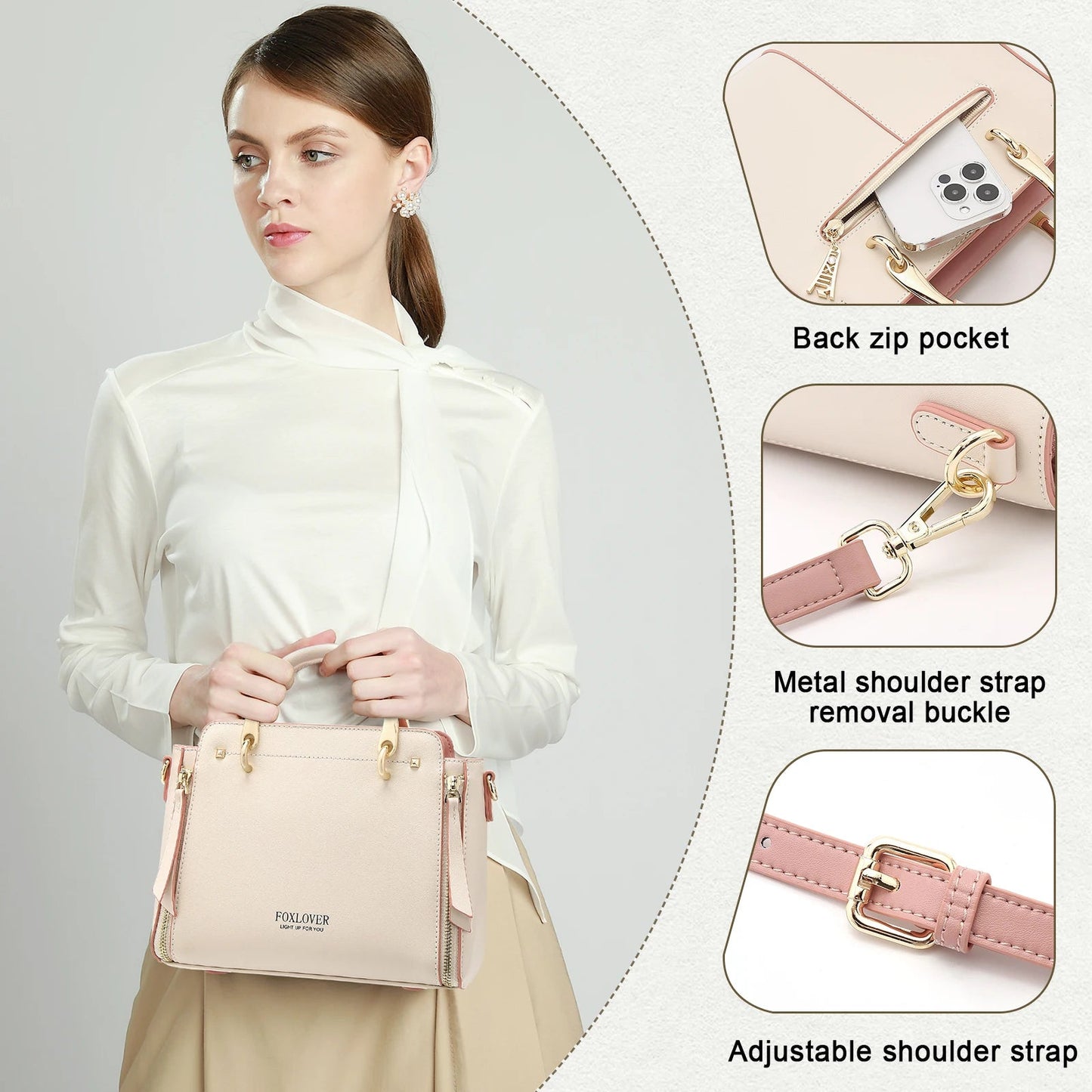 FOXER Women Split Leather Shoulder Bag Elegant Handbag Smal Tote Female Large Capacity Lady Crossbody Bag Stylish Messenger Bags Good Vibrations