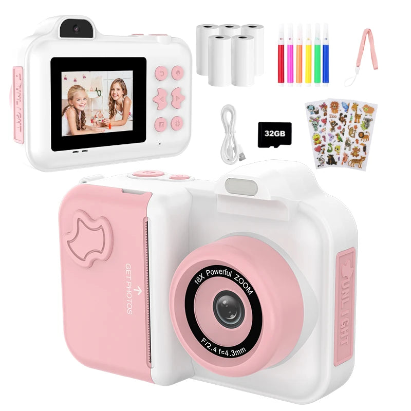 Kids Camera Instant Print 32G Digital Camera For Children Color Pens Thermal Printing Paper Boys Girls Christmas Gifts Toys Good Vibrations
