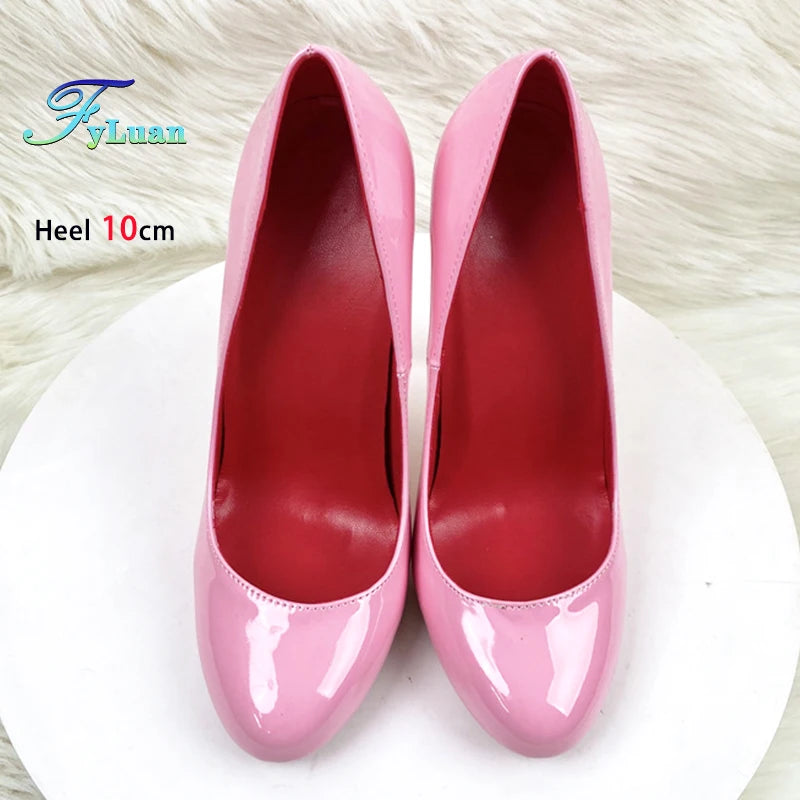 10CM 12CM Woman Stiletto Heels Fashion Round Toe Leather Women Shoes Spring Autumn Black Super High Heel Work Shoes Female Pumps Good Vibrations