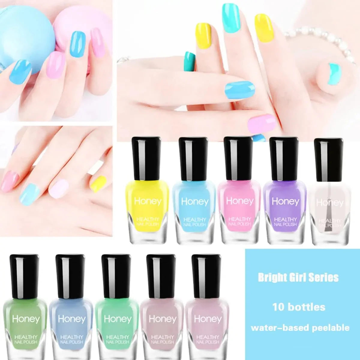 10 PCS Air Dry Nail Polish Peelable Water Based Non Toxic Odorless Quick Dry Toenail Finger Gel No Lamp Baking Nail Art Manicure Good Vibrations