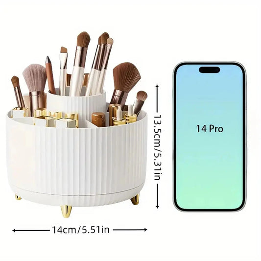 360° Rotating Makeup Organizer - 1pc Plastic Cosmetic Storage with 5 Compartments - Multi-Functional Holder for Brushes Good Vibrations