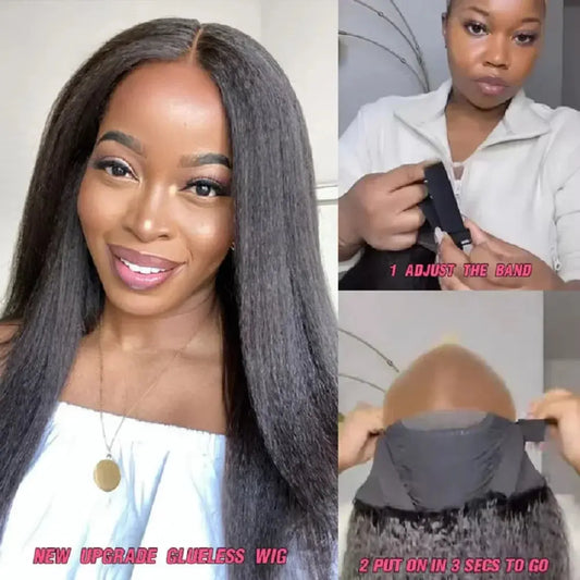 Glueless Wigs Human Hair For Women Kinky Straight Human Hair Wigs Pre Plucked Easy To Wear And Go 4x4 Lace Front Wig Nautural Good Vibrations