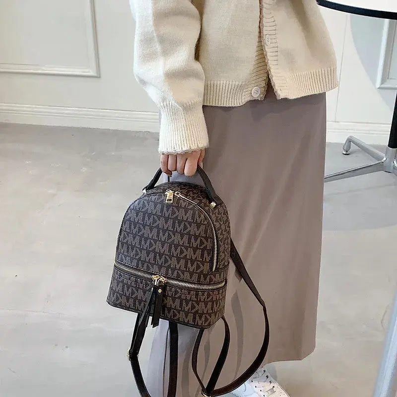 Women's Fashion Multifunctional Shoulder Bag Large Capacity Reading Flower Backpack Girl Commuting Retro Backpack Monogram Print Good Vibrations
