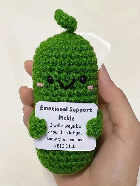 Cute Handmade Plush Doll Knitted Cucumber Décor with Positive Message Valentine's Day New Year Birthday Gift for Kid and Couples Good Vibrations