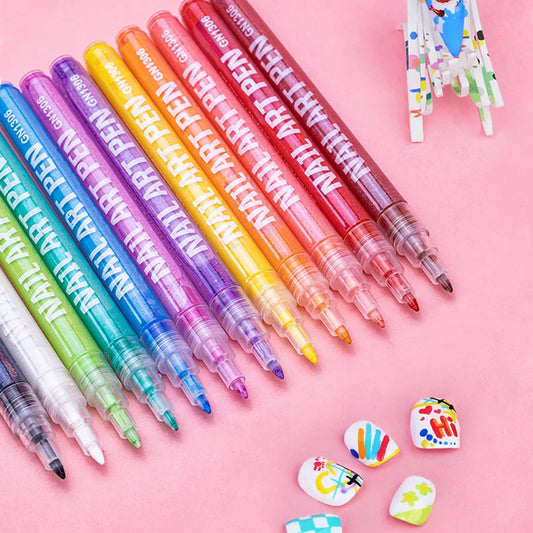 12 Color Nail Art Pens,Quick-Drying Acrylic Color Pens, Turn up DIY art on your fingertips to create a variety of wearable nails Good Vibrations