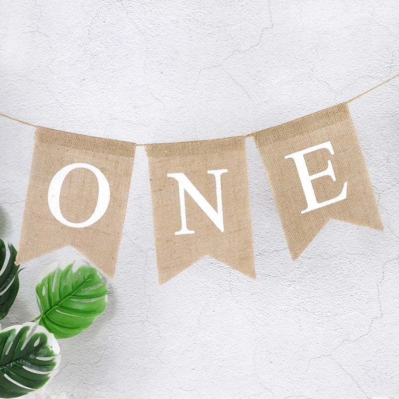 Baby First Birthday Chair Banner Burlap ONE Garland Boy Girl One Year Old Birthday Party Decoration Favors Photo Props Supplies Good Vibrations
