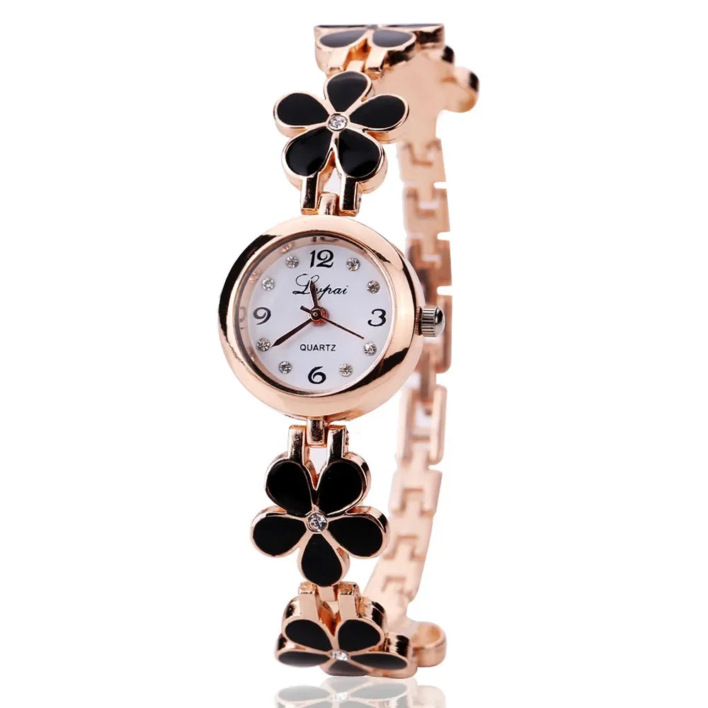 Fashion Small Watches Women 2023 Luxury Rhinestone Flower Bracelet Stainless Steel Watchband Dress Female Clock relogio feminino Good Vibrations