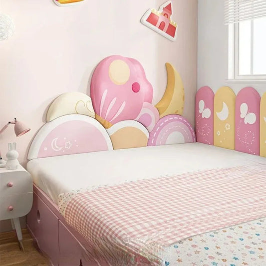 Cartoon Bed Head Board Headboard Kids Room Decor Aesthetic 3D Wall Stickers Anti-collision Wall Panels Home Decoration Good Vibrations