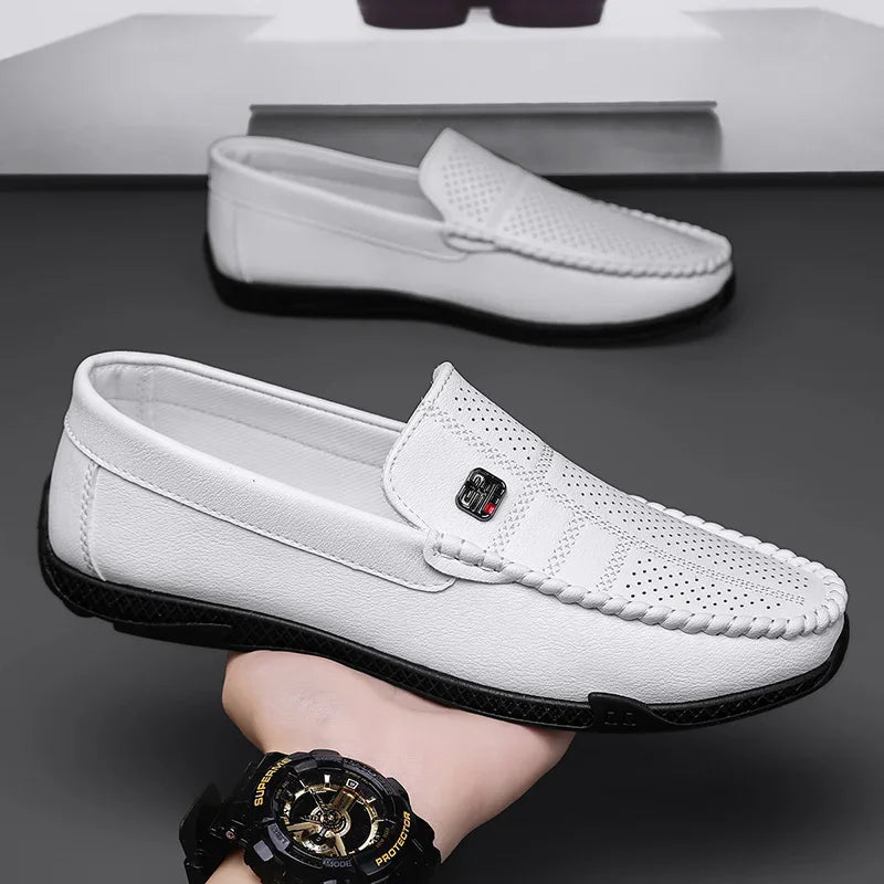 Fashion Leather Men Casual Shoes Slip on Italian Formal Loafers Luxury Brand Comfortable Men Soft Male Driving Shoes Moccasins Good Vibrations
