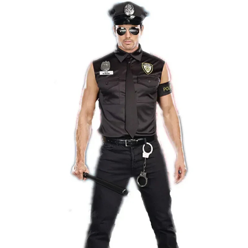 Couples Adult Police Officer Policeman Costumes Cosplay for Men Women Halloween Masquerade New Year Fantasia Dress Good Vibrations