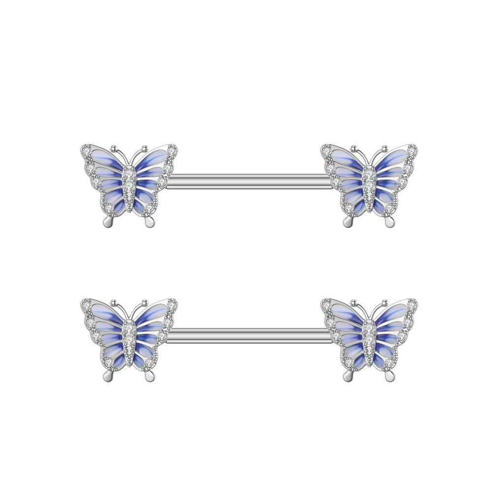14G Titanium Stainless Butterfly Cat Crystals CZs Shield Barbell Nipple Rings Mixed-Style Heart Flower Dangled Nipple Piercing Good Vibrations Adult Super Store