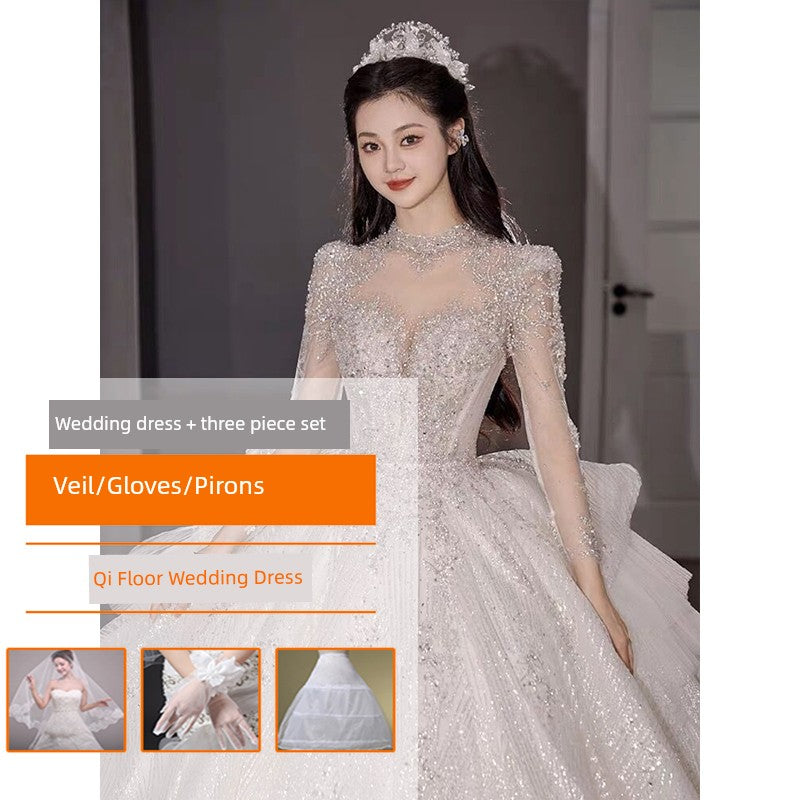 Primary Wedding Dress 2024 Bride New Arrival French Advanced Texture Pregnant Women Heavy Industry Vintage Court Style Trailing Long Sleeves Good Vibrations