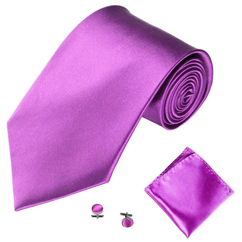 Fashion Men Women Tie Set 10CM 4'' Wedding Accessories Black White Red Blue Gray Yellow Pink Purple Cufflinks Hanky Necktie Sets Good Vibrations