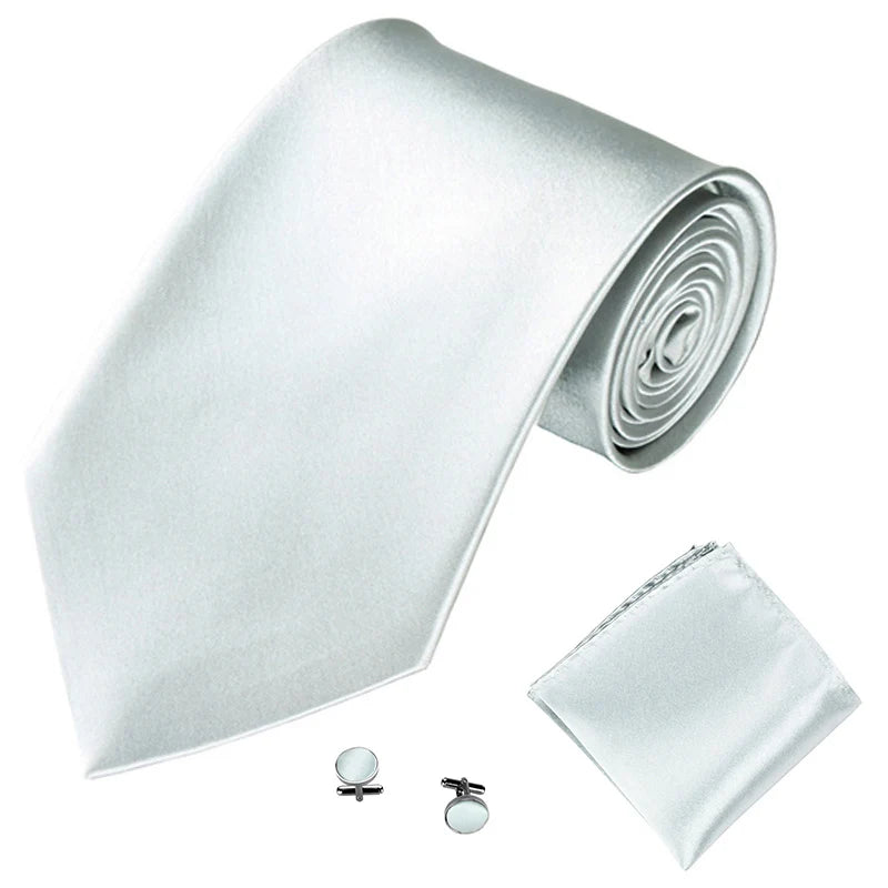 Fashion Men Women Tie Set 10CM 4'' Wedding Accessories Black White Red Blue Gray Yellow Pink Purple Cufflinks Hanky Necktie Sets Good Vibrations