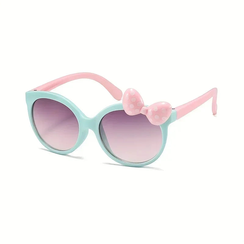 Cute Bow Decorated Sunglasses Round Frame UV400 Kids Eyewear Shades Sun Protection Princess Sunglasses for Party Travel Vocation Good Vibrations