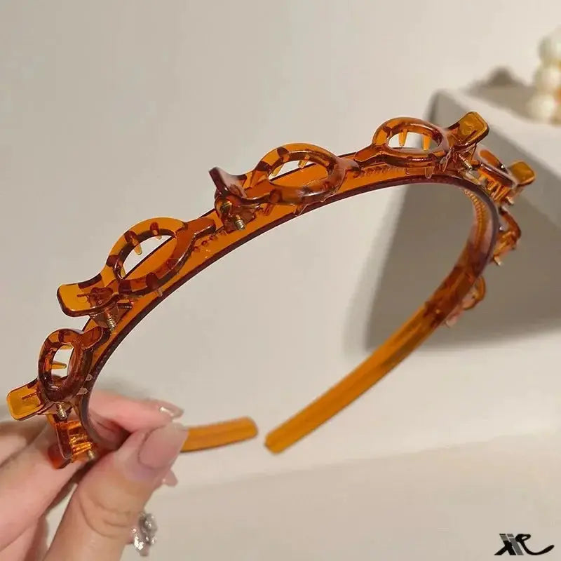 Fashion Women Girls Non-Slip Hair Bands With Clips Double Layer Headbands Hairstyle Bezel Hair Hoop Hair Accessories Headwear Good Vibrations