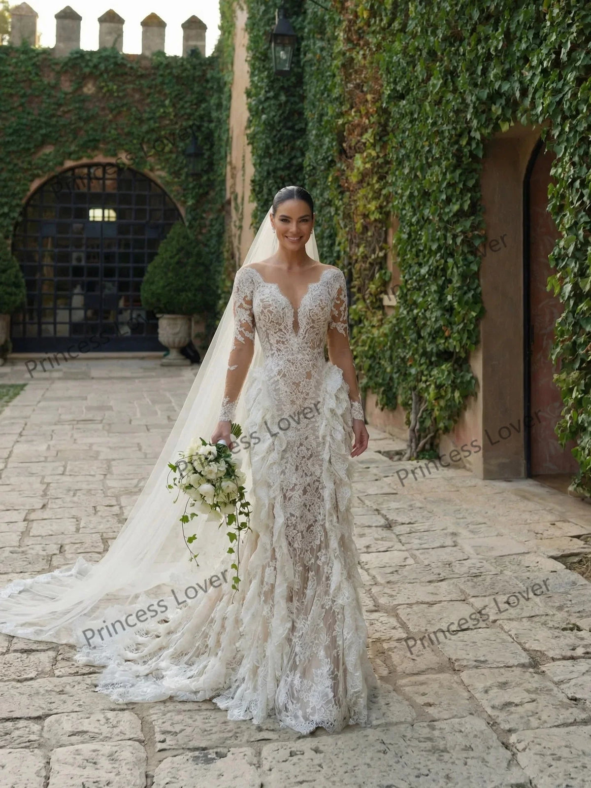 Mermaid Wedding Dresses Long Sleeves Lace Ruffles Luxury Bridal Gown Ivory robe de mariée Formal Wedding Dress Customized Good Vibrations