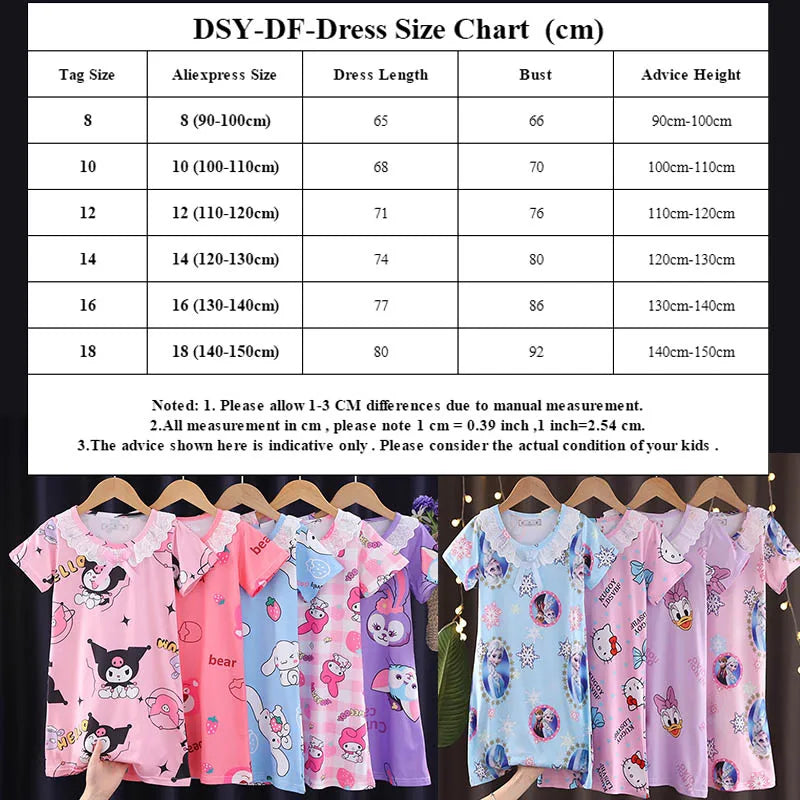 New Baby Girl Kuromi Nightgown Summer Children Short SLeeve Cartoon Nightdress Girls Clothing Children's Pajamas Dress 3-12T Good Vibrations
