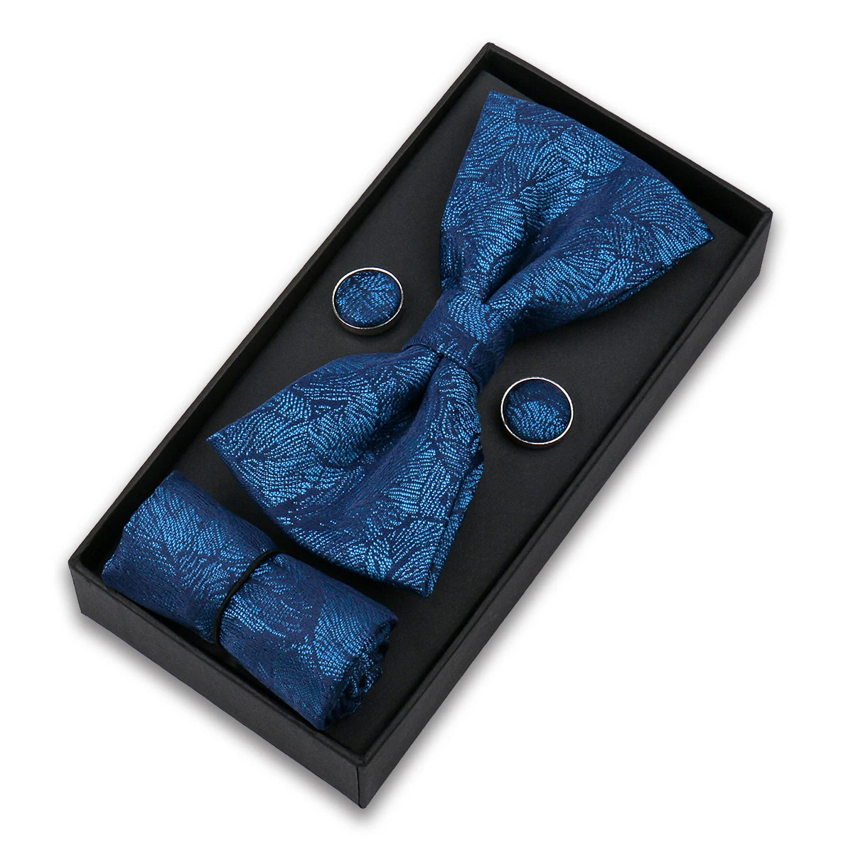 Bowtie For Men Set Gift Box Business Gift Fashion Bow Tie Pocket Square Cufflinks Set Bowtie 3pcs For Wedding Hanky Cravata Neck Good Vibrations