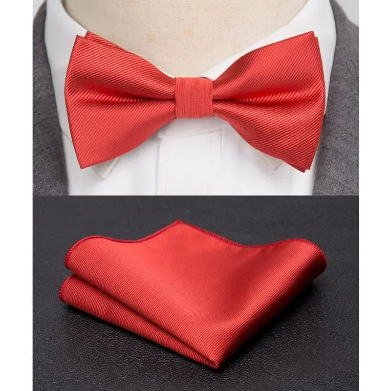 Mens Bowtie Cravat Set Solid Black Pink Red Fashion Butterfly Ties for Men Handkerchief Party Man Gift Wedding Dress Accessories