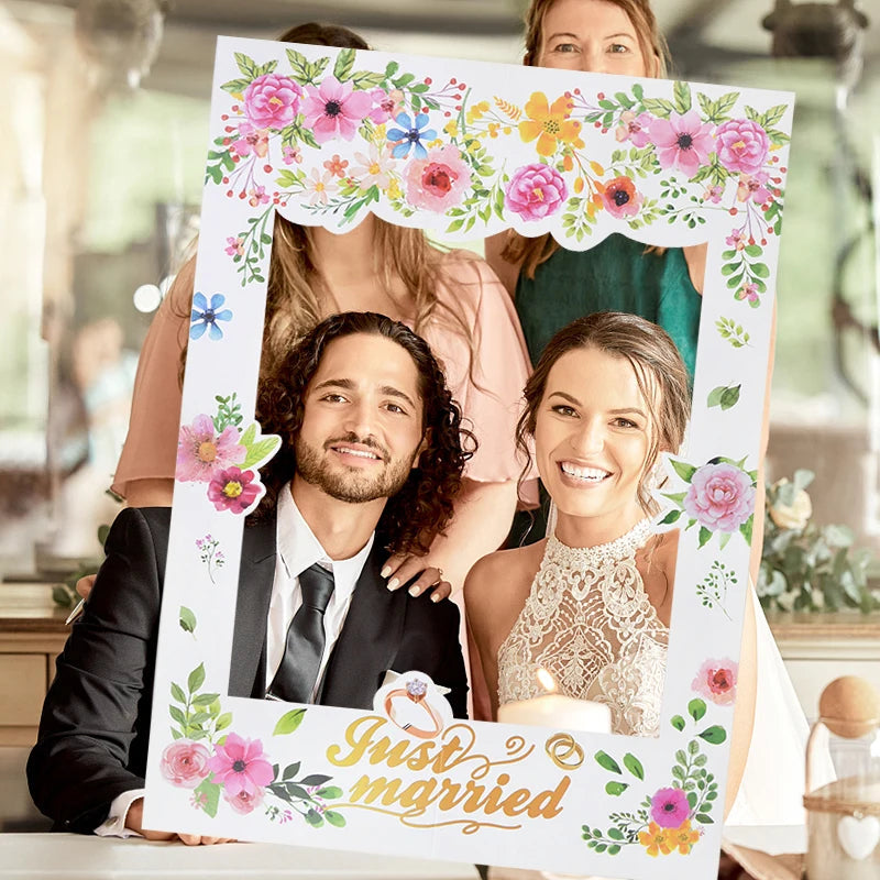 Just Married Photo Booth Frame Props Banner Wedding Decoration Mr Mrs Photobooth Props Latex Balloons Hen Party Bride Groom Good Vibrations