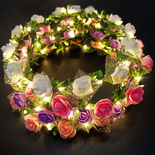 Wedding Party Crown Glowing Flower Headband LED Light Wreath Garland Decoration Women Girl Birthday Favor Luminous Hairband Good Vibrations