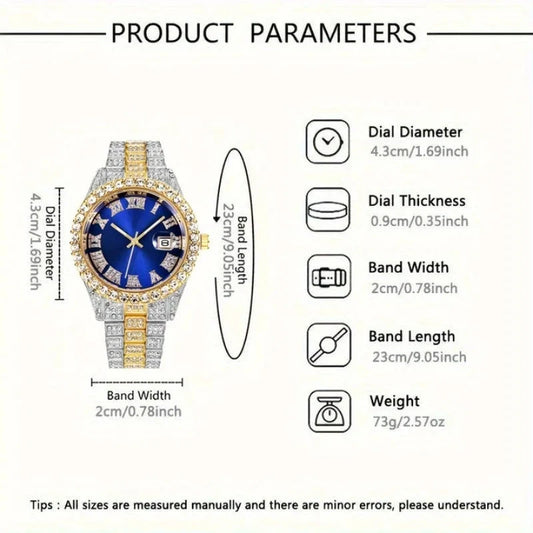 4pcs/set, Business Luxury Men's Rhinestone Watch Jewelry Set, Classic Silvery Men Quartz Calendar Wrist Watch - Gifts for Men, Good Vibrations