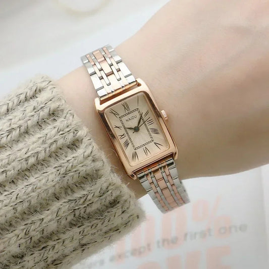 Watches for Women Rectangular Roman Scale Ladies Steel Strap Watch Fashion Trend Thin Strap Quartz Wristwatches Relogio Feminino Good Vibrations
