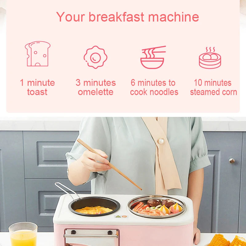 Household Electric 4 in 1 Breakfast Machine Mini Bread Toaster Baking Oven Omelette Fry Pan Hot Pot Boiler Food Steamer Good Vibrations Adult Super Store