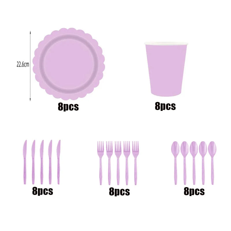 New purple party disposable tableware, baby shower, wedding party decoration, children's adult birthday party event celebration Good Vibrations
