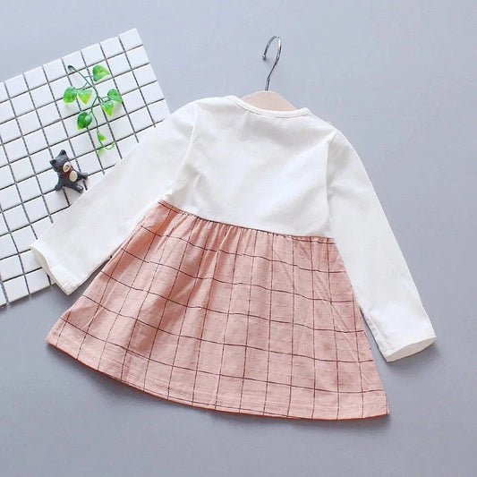 Checked Suspender Splicing Infant Dress Spring And Autumn Girls' Baby Long-Sleeved Dress Simple Girl Children'S Clothing Good Vibrations