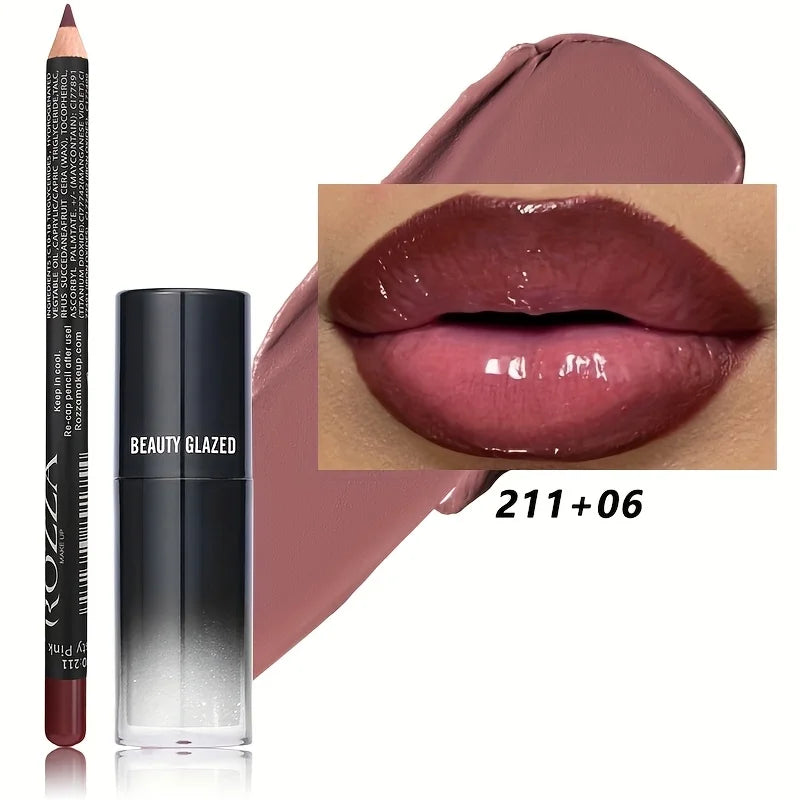 2pcs/Set Smooth Lip Liner+Lip Oil Set Lip Combo Waterproof Lip Liner Makeup, Long-Lasting Moisturizing Lip Makeup Lip Plump Good Vibrations