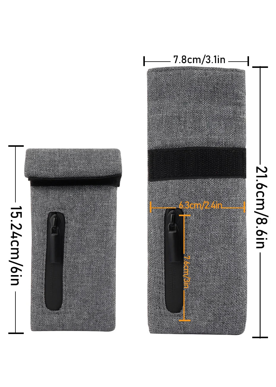 FIREDOG Smoking Smell Proof Pouch, gray PU leather with zipper, carbon lined, odor-proof design.