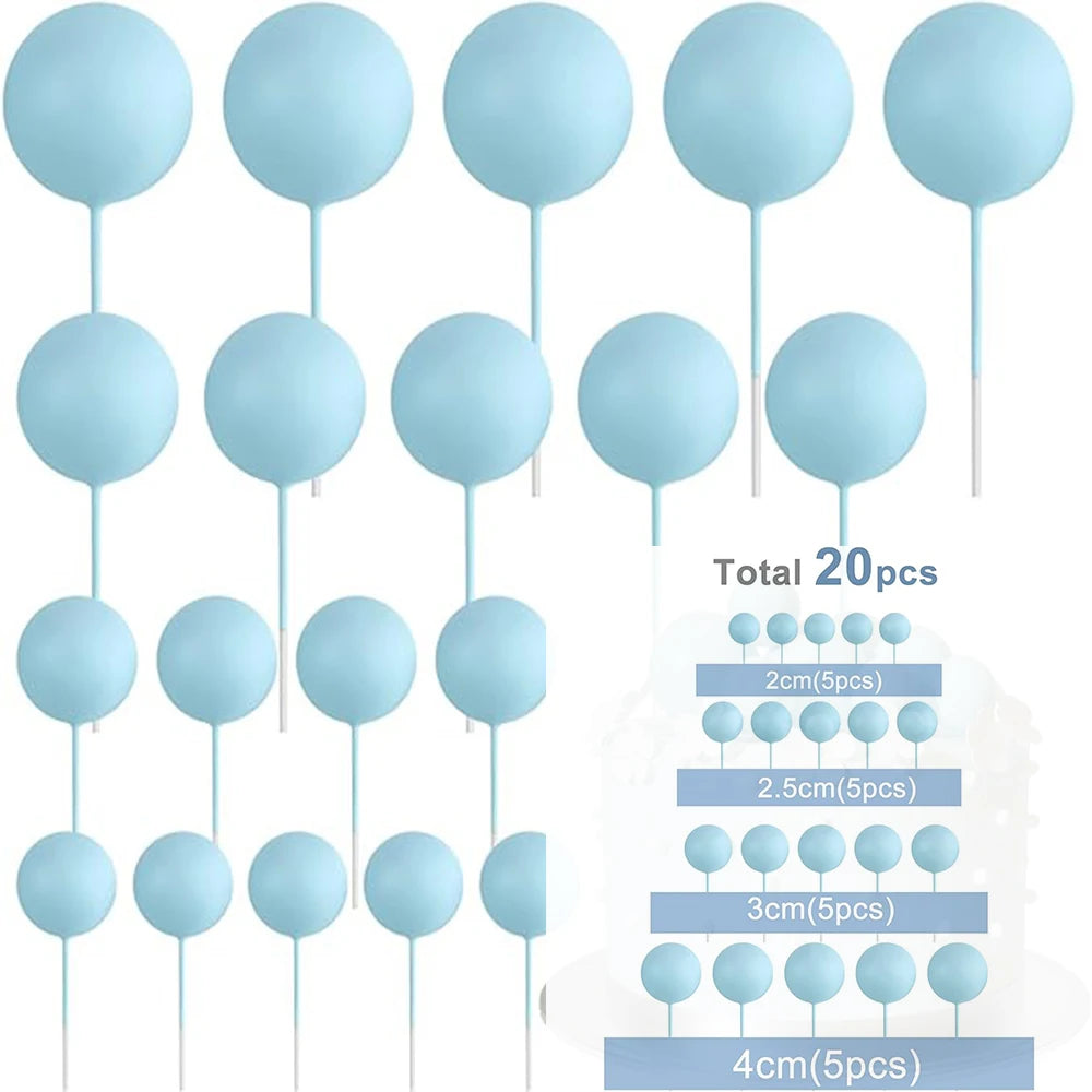 20Pcs Balls Cake Topper Pink Blue Gold Cake Balls Baking Decoration Birthday Wedding Anniversary Cake Picks Insert Toppers Decor Good Vibrations