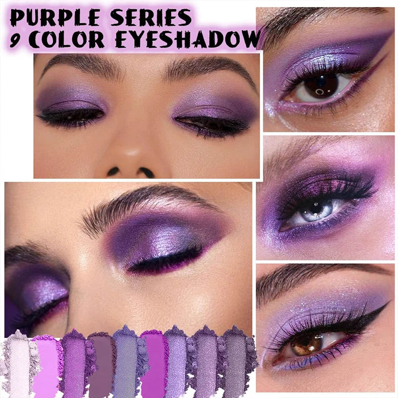 Luxurious Purple Eyeshadow Palette 9 Color Matte and Shimmering violet Eye Makeup for Creating Smoky or Natural Looks Cosmetic Good Vibrations
