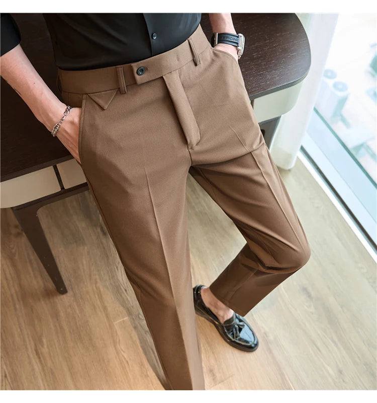 Men Suit Pants 2025 Autumn Elastic Waist Solid Slim Fit Dress Pants Office Business Casual Trousers High Quality Men's Clothing Good Vibrations