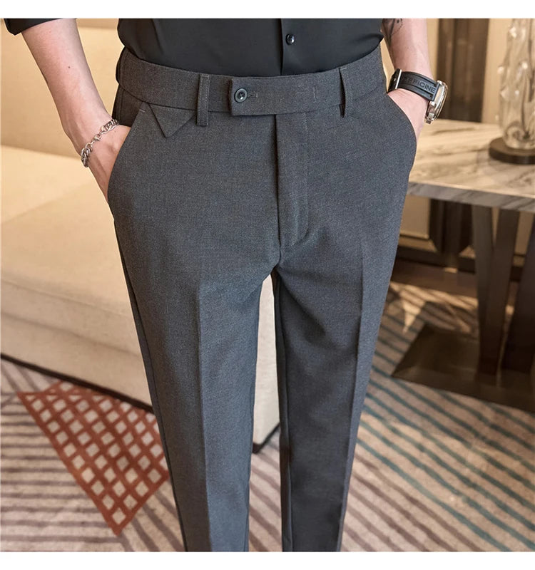 Men Suit Pants 2025 Autumn Elastic Waist Solid Slim Fit Dress Pants Office Business Casual Trousers High Quality Men's Clothing Good Vibrations