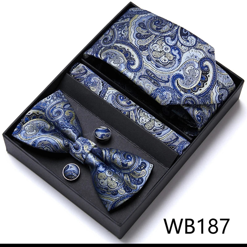 Tie For Men Formal Dress Tuxedo NeckTie Handkerchief Bow Tie Set PlaisyParty Groom Wedding Butterfly Bowtie In Box Good Vibrations