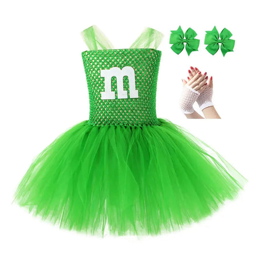 Halloween M Costume For Girl Lace TUTU Dress Festive Kid Up Sling Tunic+Bow Headband+Gloves 3PC Set Child Frock Good Vibrations
