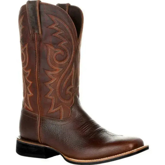 Mid-calf Western Boots Men Black Brown Cowboy Boots Handmade Leather Shoes for Men 2025 New Punk Man Women Unisex Riding Boots Good Vibrations