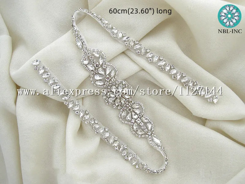 (1PC) Silver Rhinestone crystal iron on applique belt iron on wedding beaded bridal trim for wedding dresses clothing WDD0209 Good Vibrations
