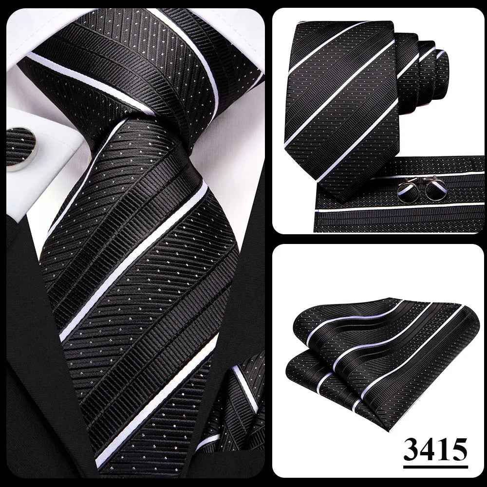 Black Red Striped Silk Wedding Tie For Men Handky Cufflink Gift Men Necktie Fashion Business Party Dropshiping Hi-Tie Designer Good Vibrations