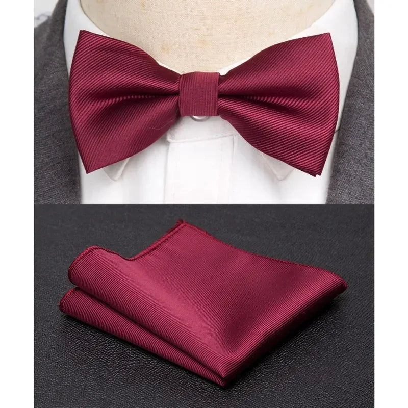 Mens Bowtie Cravat Set Solid Black Pink Red Fashion Butterfly Ties for Men Handkerchief Party Man Gift Wedding Dress Accessories