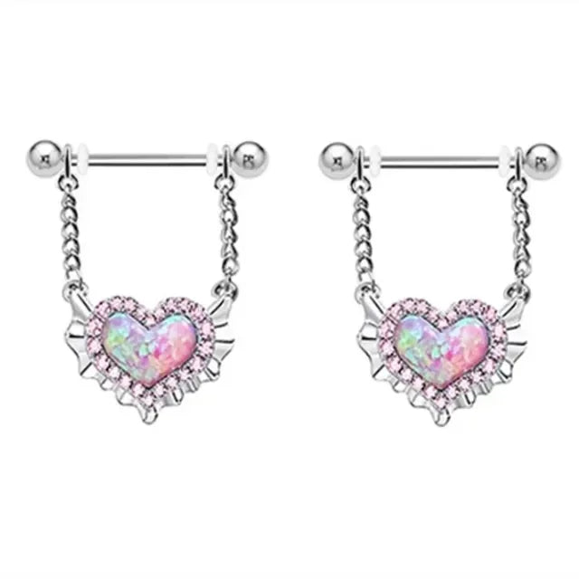 Pink Devil Nipple Piercing Jewelry Set Heart Crystal Nipple Rings Bulk Shiny Butterfly Nipple Barbell Dangle Lot Piercing Pezon